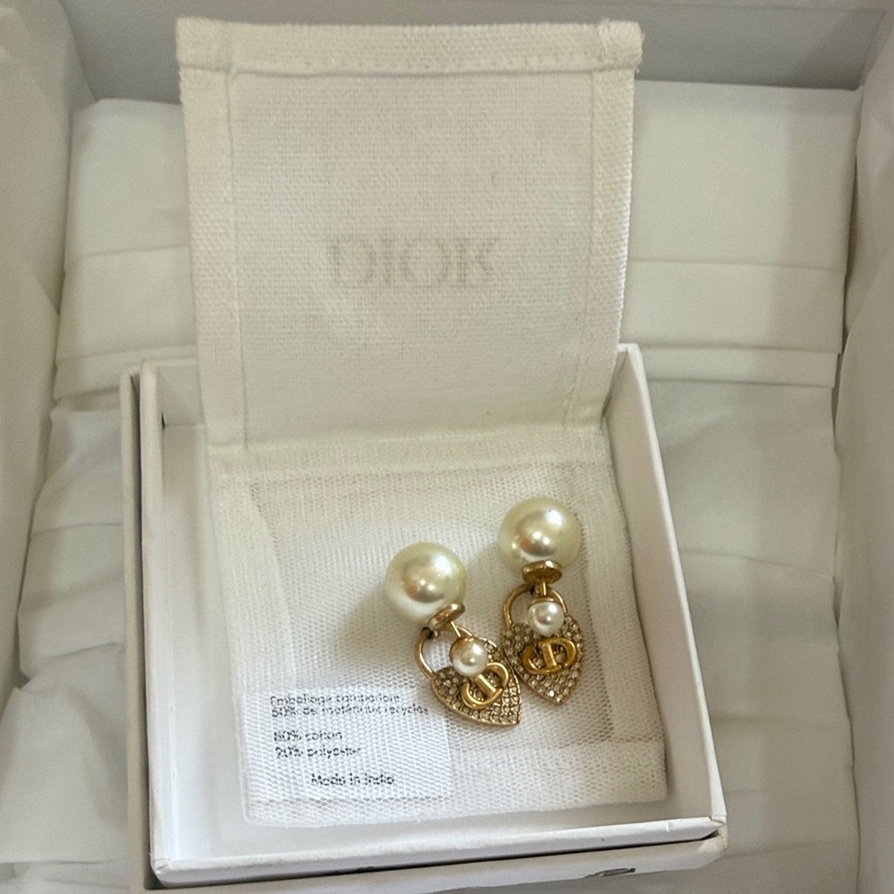 Dior Gold and Pearl Heart Padlock Earrings